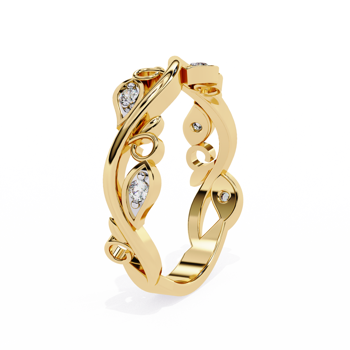 Reverra 14K Vine Motif Diamond Band, Nature-Inspired Elegance, CTTW-0.09