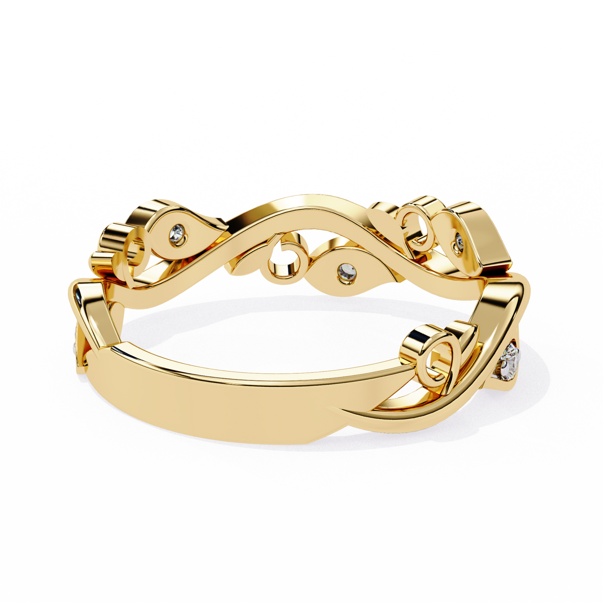 Reverra 14K Vine Motif Diamond Band, Nature-Inspired Elegance, CTTW-0.09