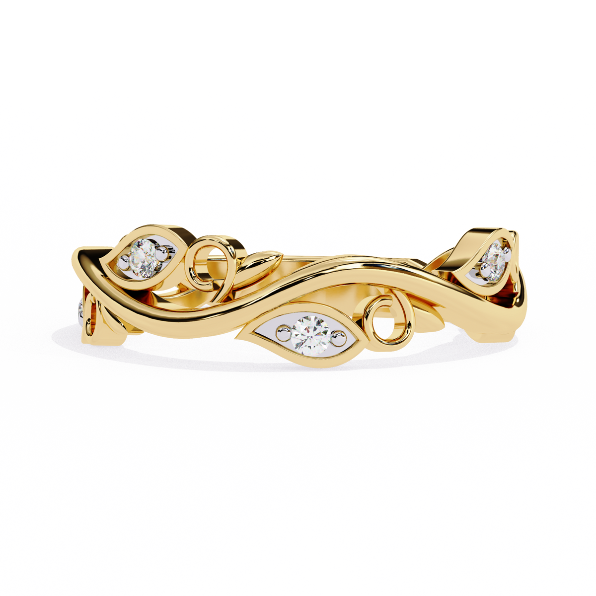Reverra 14K Vine Motif Diamond Band, Nature-Inspired Elegance, CTTW-0.09