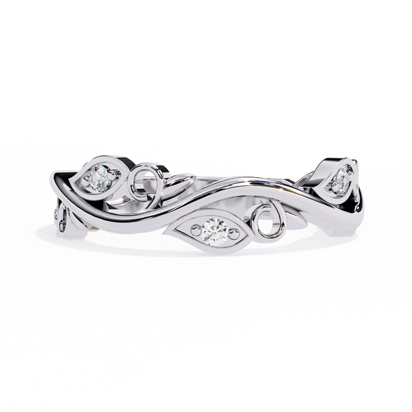 Reverra 14K Gold Round Lab Grown Diamond Vine Motif & Nature-Inspired Elegance Half Eternity Band for Women, CTTW-0.09