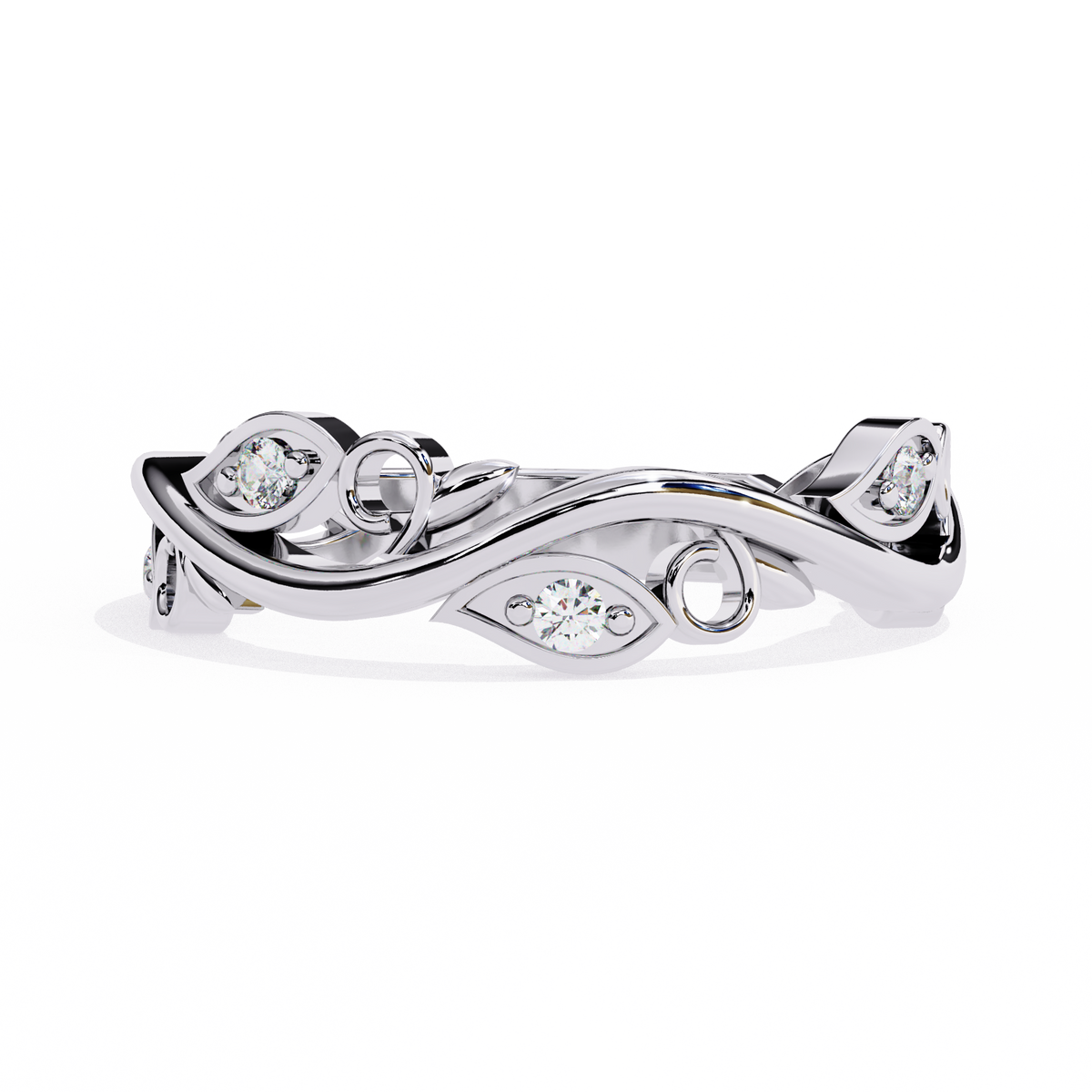 Reverra 14K Vine Motif Diamond Band, Nature-Inspired Elegance, CTTW-0.09