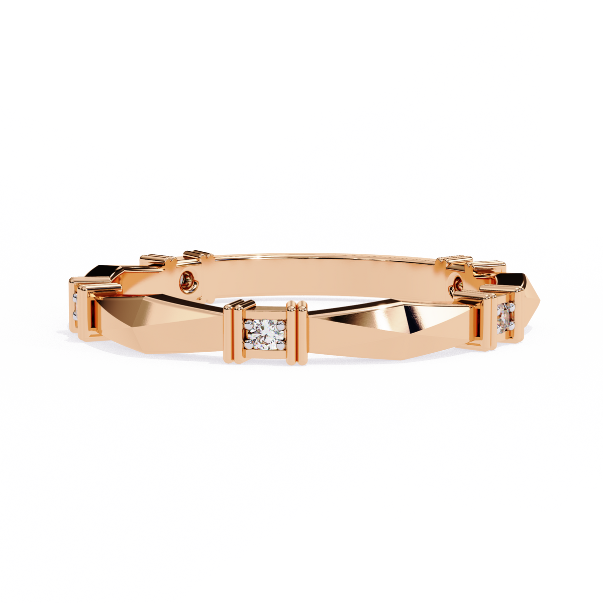 Reverra 14K Geometric Diamond Band, Modern Architectural Design, CTTW-0.06