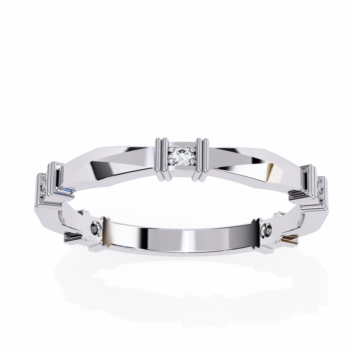 Reverra 14K Geometric Diamond Band, Modern Architectural Design, CTTW-0.06