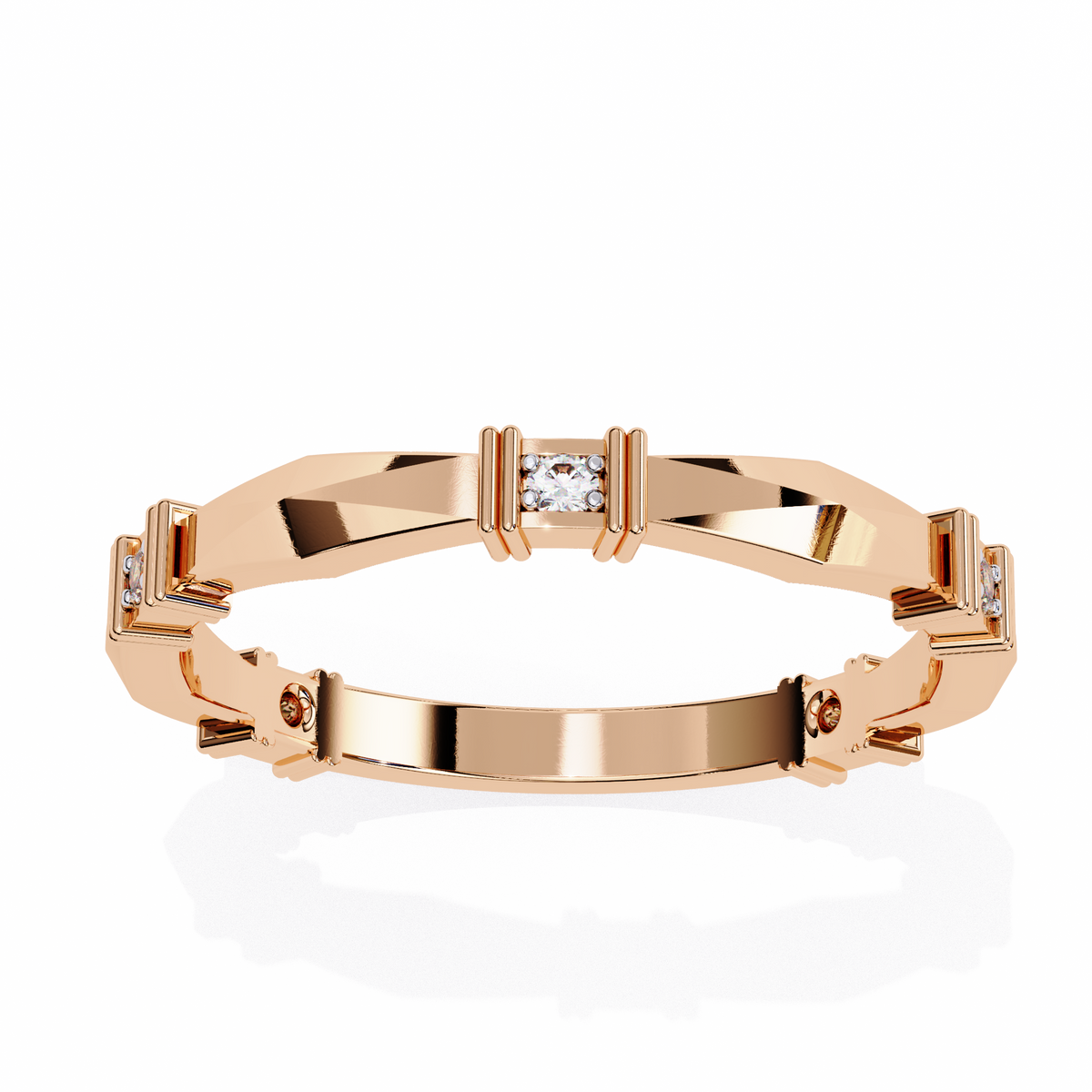 Reverra 14K Geometric Diamond Band, Modern Architectural Design, CTTW-0.06