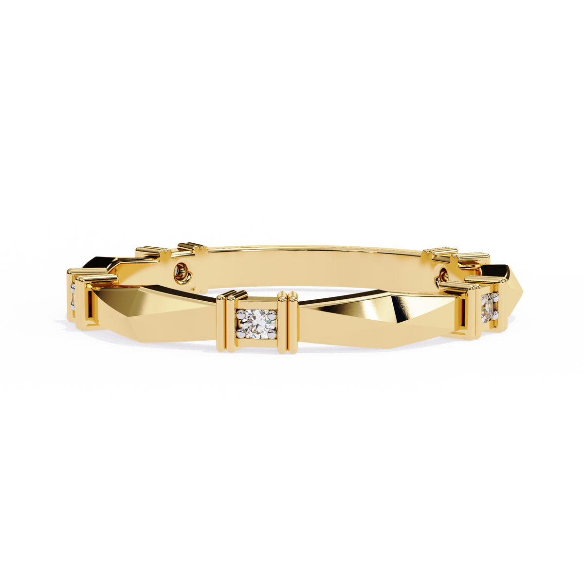 Reverra 14K Geometric Diamond Band, Modern Architectural Design, CTTW-0.06