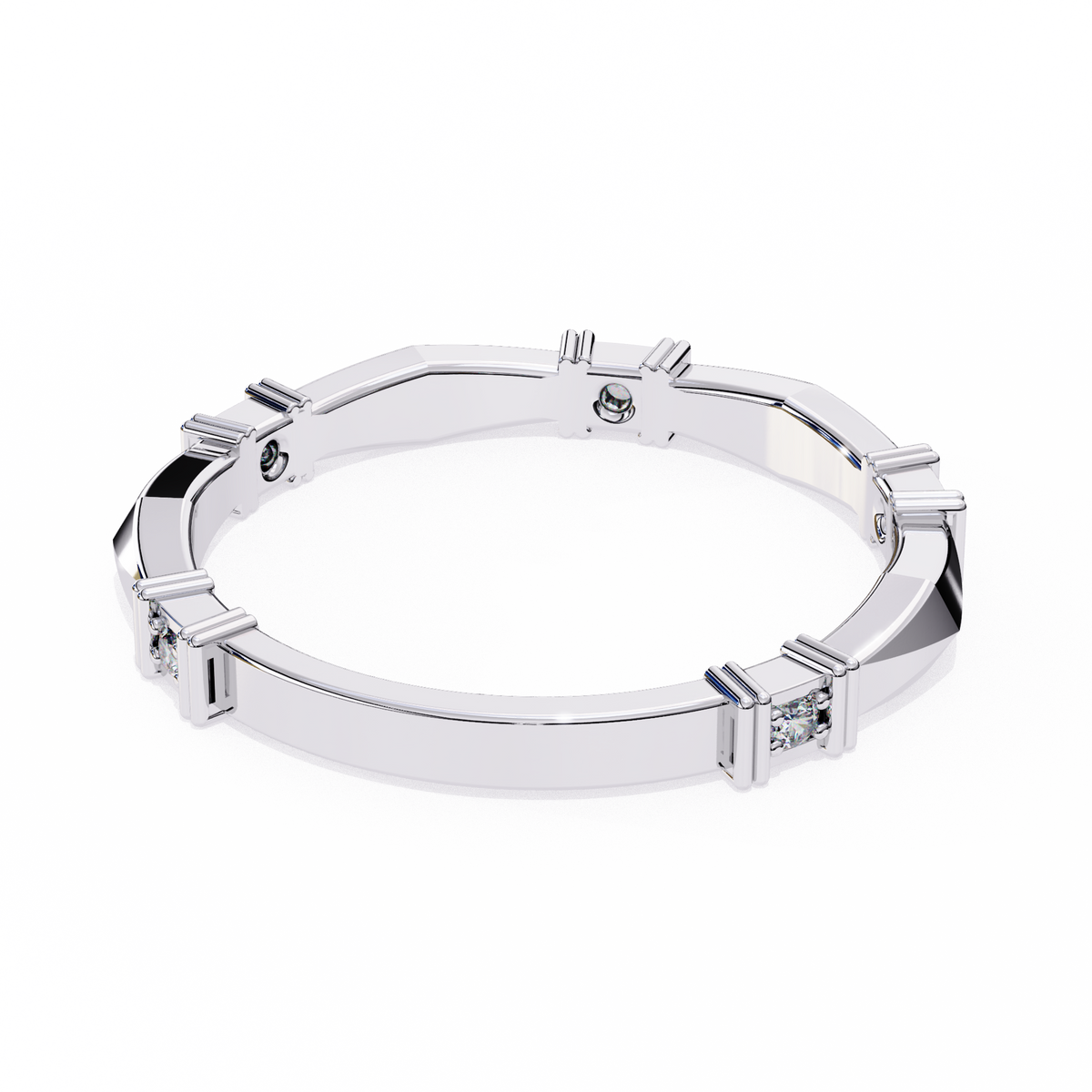 Reverra 14K Geometric Diamond Band, Modern Architectural Design, CTTW-0.06