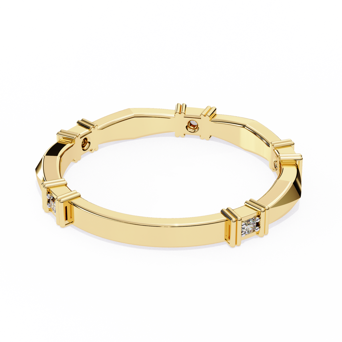 Reverra 14K Geometric Diamond Band, Modern Architectural Design, CTTW-0.06