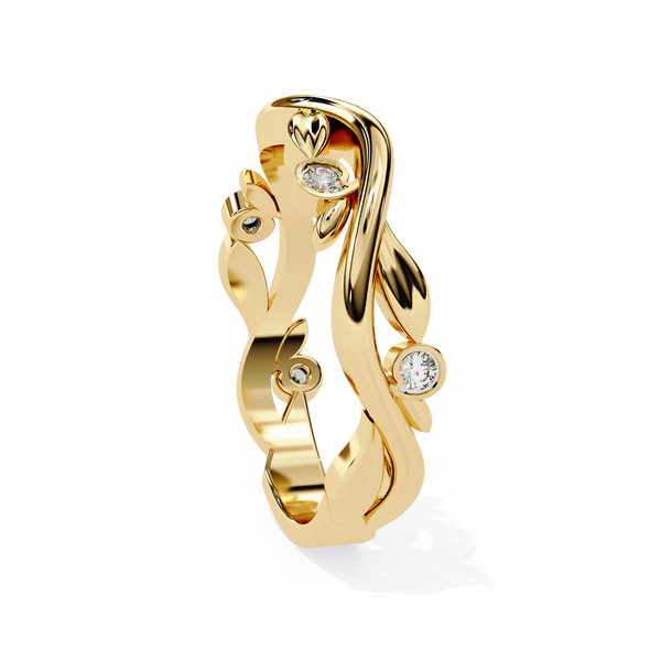 Reverra 14K Gold Round Lab Grown Diamond Nature Elegance Leaf & Vine Engagement Ring for Women, CTTW-0.09