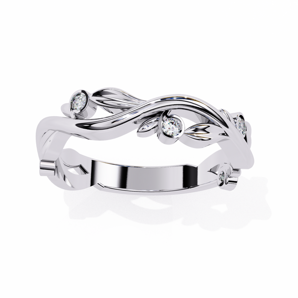 Reverra 14K Gold Round Lab Grown Diamond Nature Elegance Leaf & Vine Engagement Ring for Women, CTTW-0.09