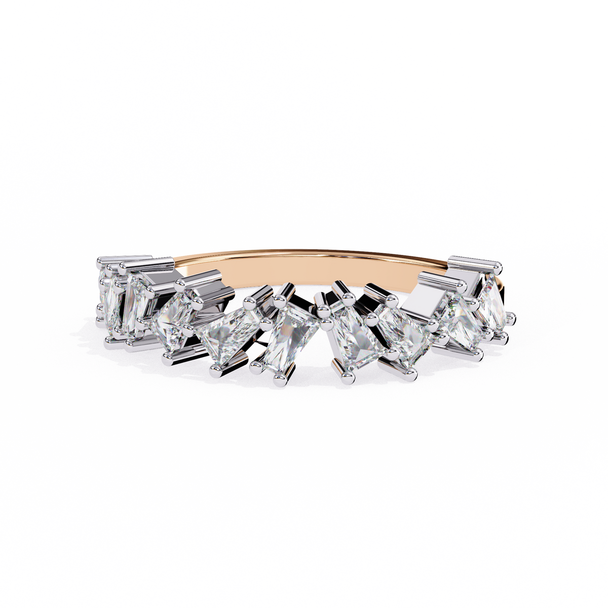 Reverra 14K Zigzag Baguette & Trillion Diamond Band, Modern Luxe Design, CTTW-0.56
