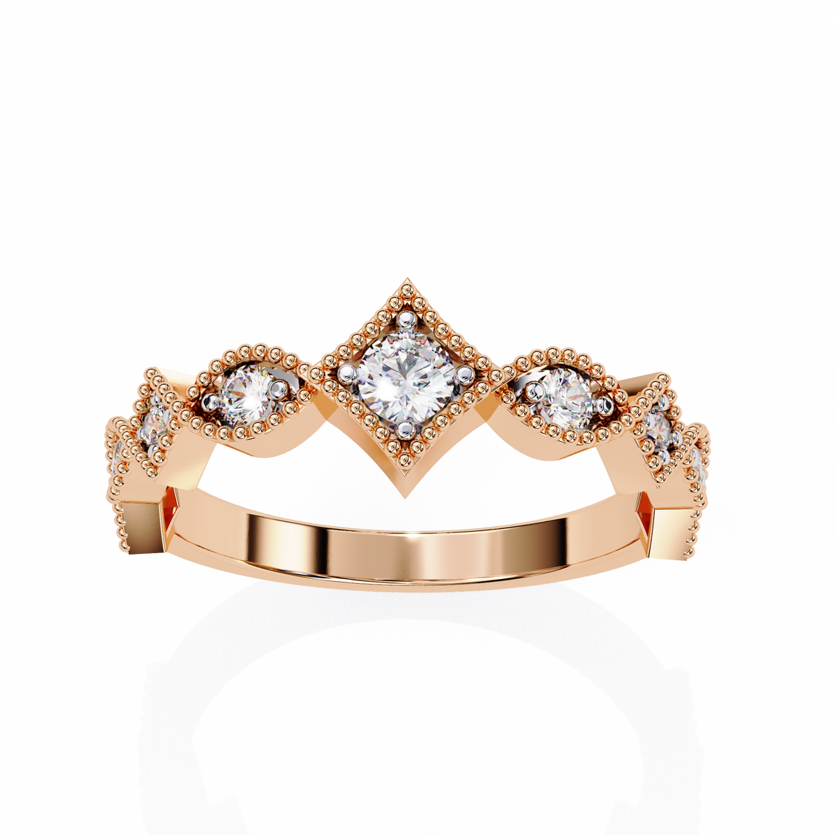 Reverra 14K Vintage Crown Diamond Band, Royal Elegance, CTTW-0.332