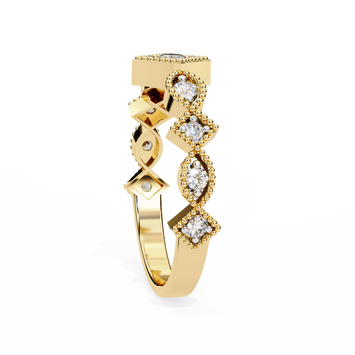 Reverra 14K Vintage Crown Diamond Band, Royal Elegance, CTTW-0.332