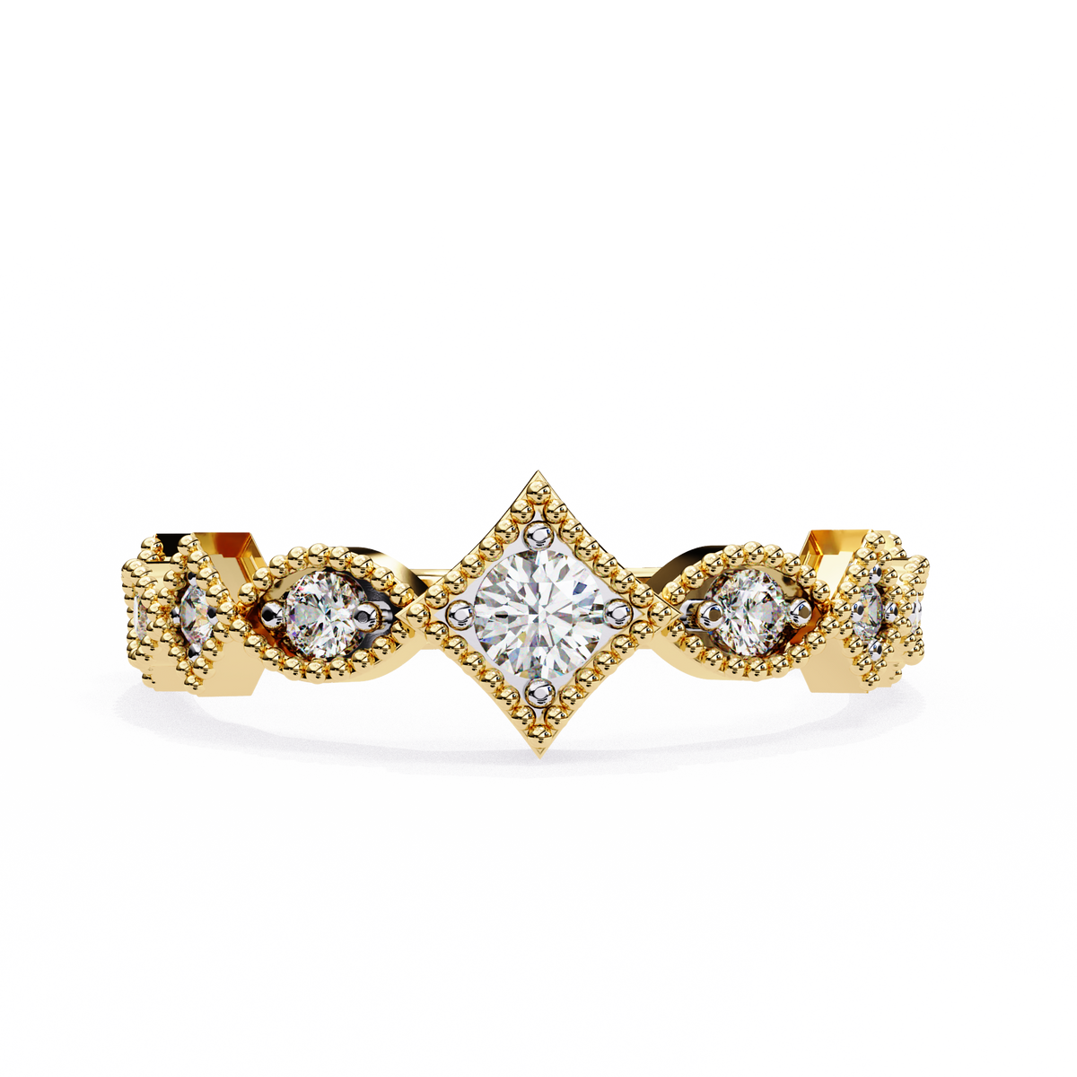 Reverra 14K Vintage Crown Diamond Band, Royal Elegance, CTTW-0.332