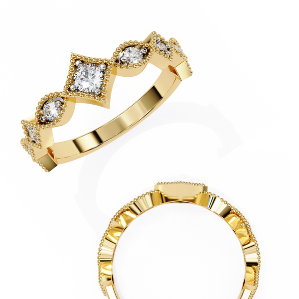 Reverra 14K Gold Round Lab Grown Diamond Vintage Crown Half Eternity Band for Women, CTTW-0.33