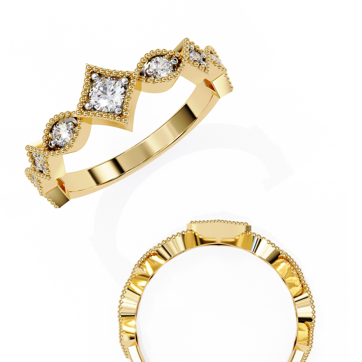 Reverra 14K Vintage Crown Diamond Band, Royal Elegance, CTTW-0.332