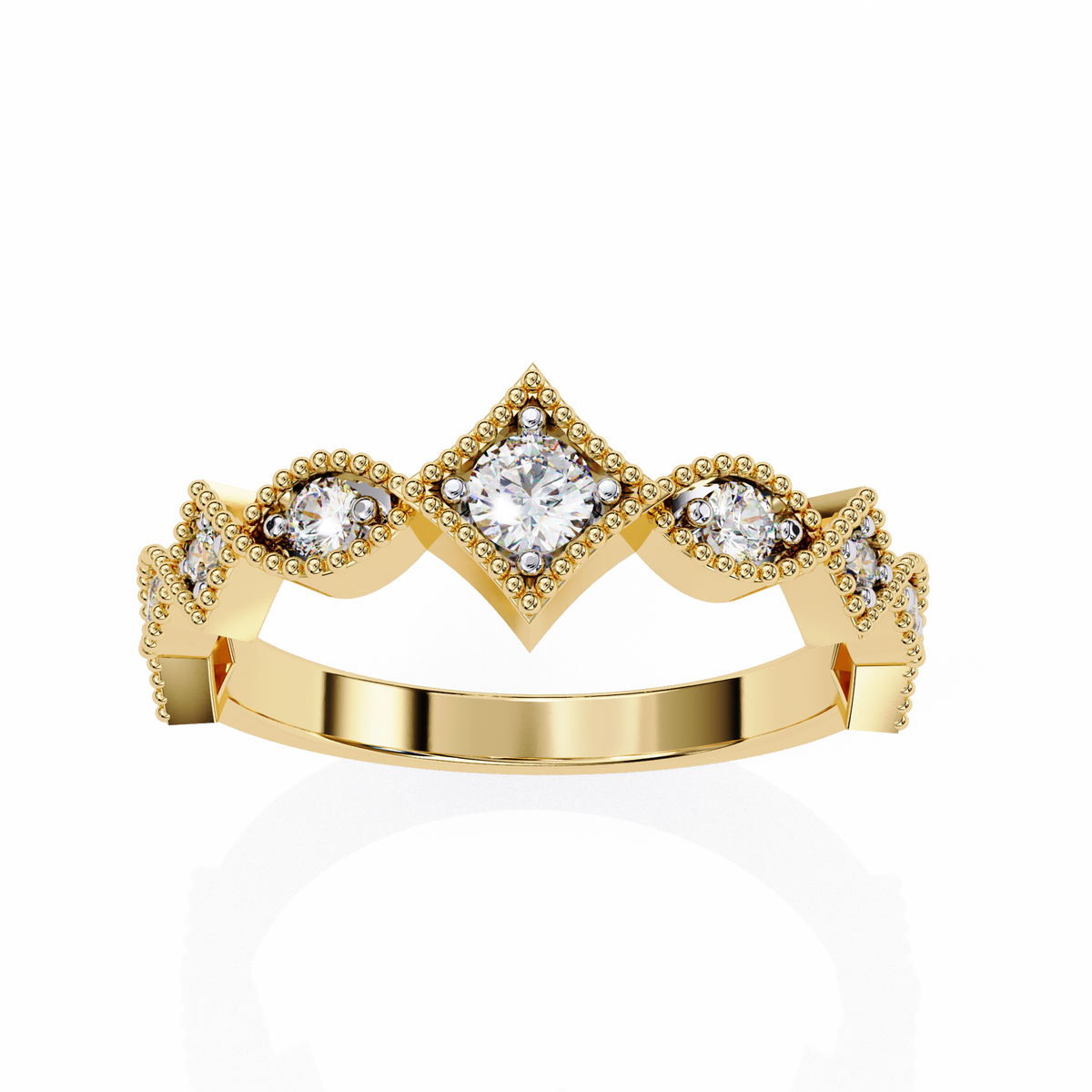 Reverra 14K Vintage Crown Diamond Band, Royal Elegance, CTTW-0.332