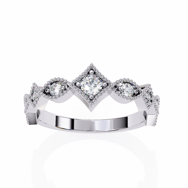 Reverra 14K Gold Round Lab Grown Diamond Vintage Crown Half Eternity Band for Women, CTTW-0.33