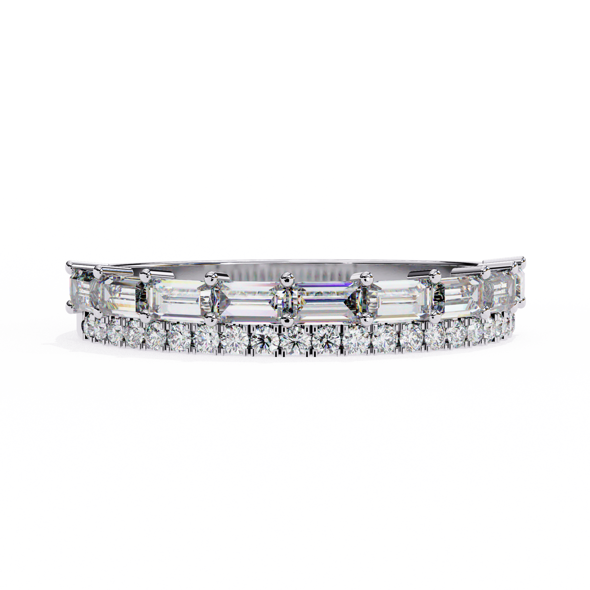 Reverra 14K Baguette & Round Diamond Band, Double Row Radiance, CTTW-0.68