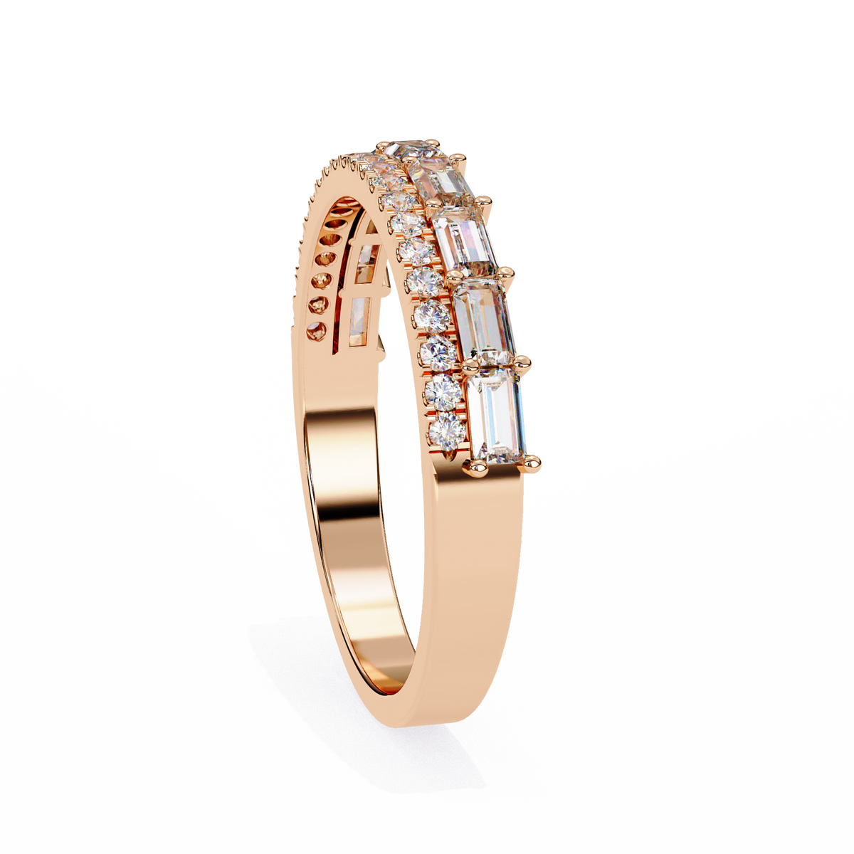 Reverra 14K Baguette & Round Diamond Band, Double Row Radiance, CTTW-0.68