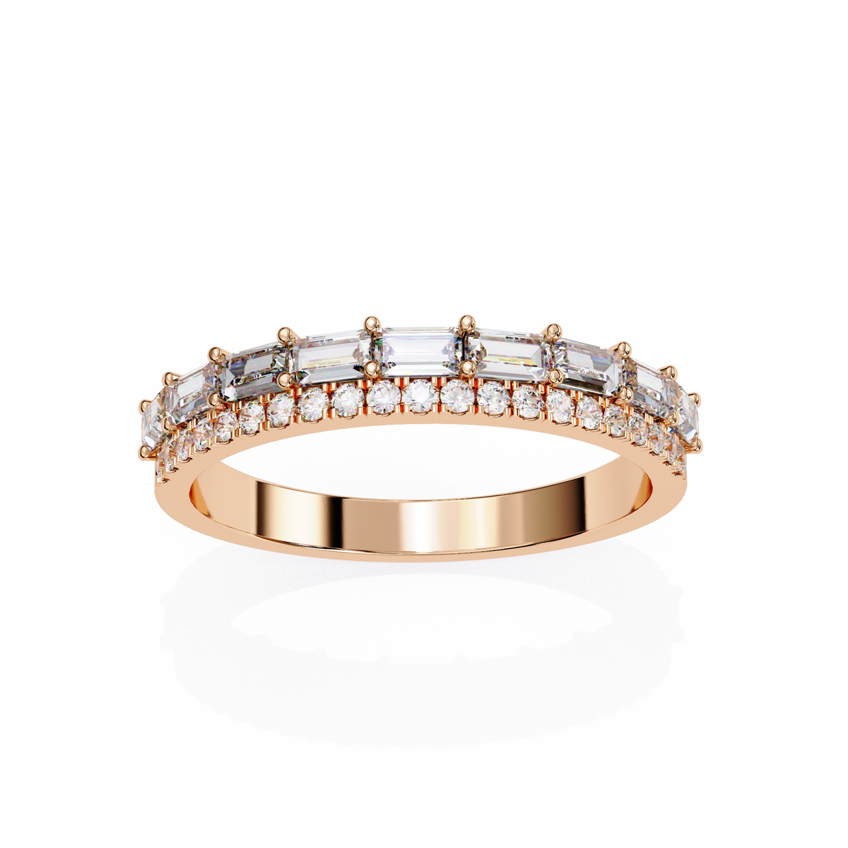 Reverra 14K Baguette & Round Diamond Band, Double Row Radiance, CTTW-0.68