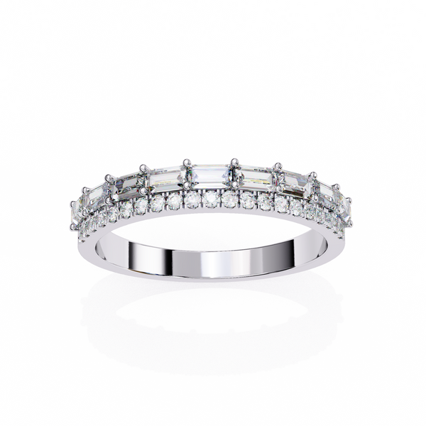 Reverra 14K Gold Baguette & Round Lab Grown Diamond Double Row Radiance Half Eternity Band for Women, CTTW-0.68