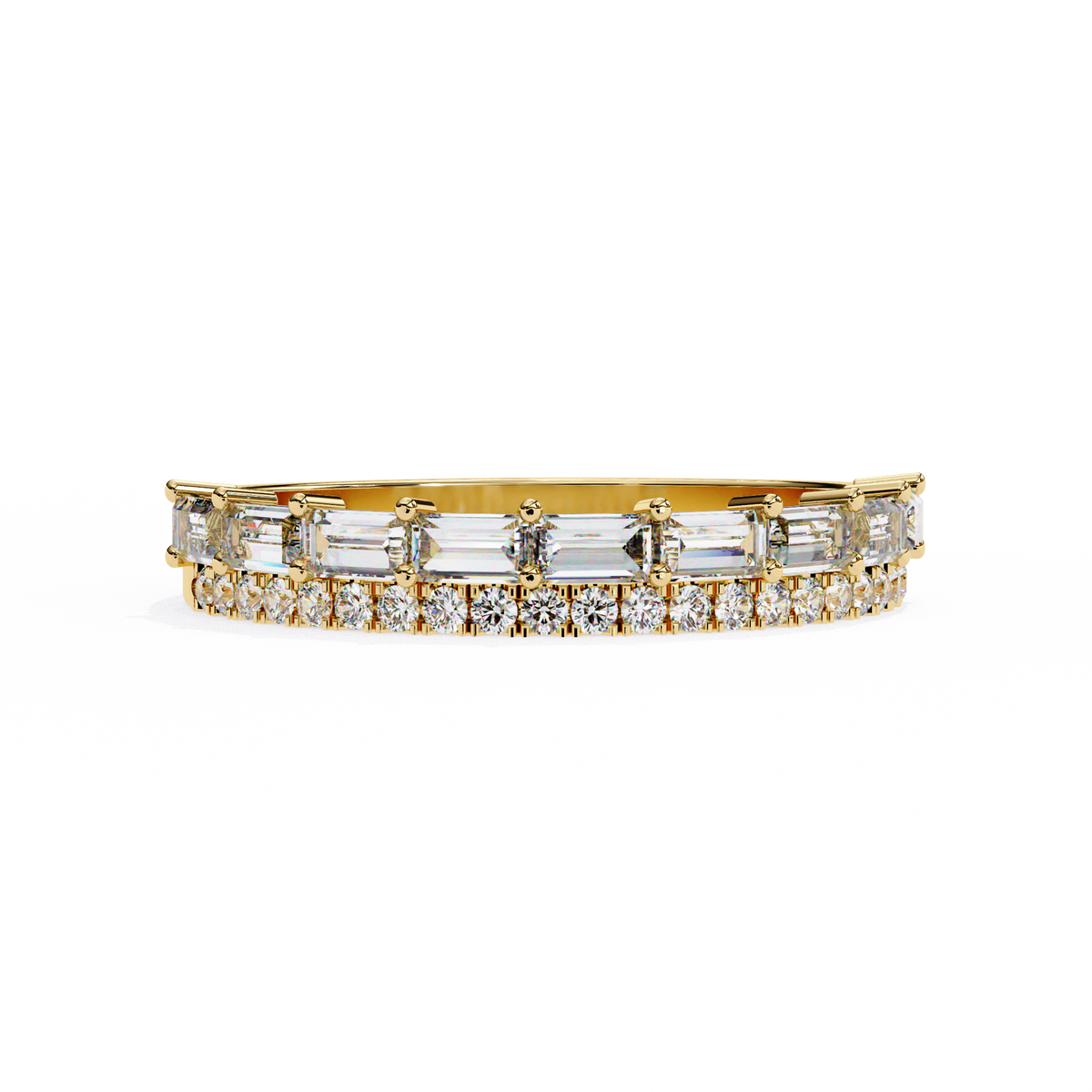 Reverra 14K Baguette & Round Diamond Band, Double Row Radiance, CTTW-0.68