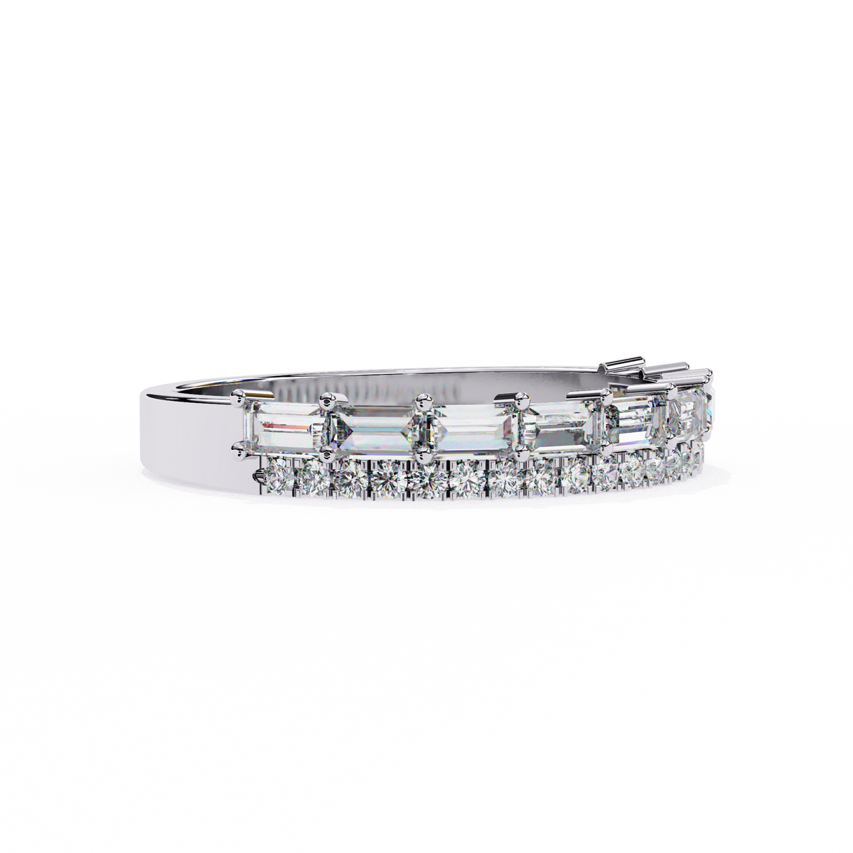 Reverra 14K Baguette & Round Diamond Band, Double Row Radiance, CTTW-0.68