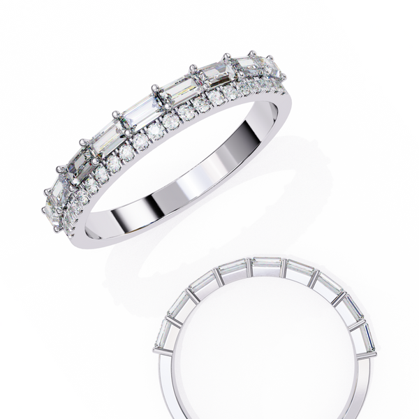 Reverra 14K Gold Baguette & Round Lab Grown Diamond Double Row Radiance Half Eternity Band for Women, CTTW-0.68