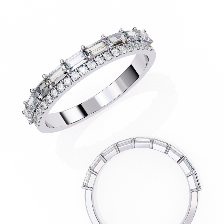 Reverra 14K Gold Baguette & Round Lab Grown Diamond Double Row Radiance Half Eternity Band for Women, CTTW-0.68