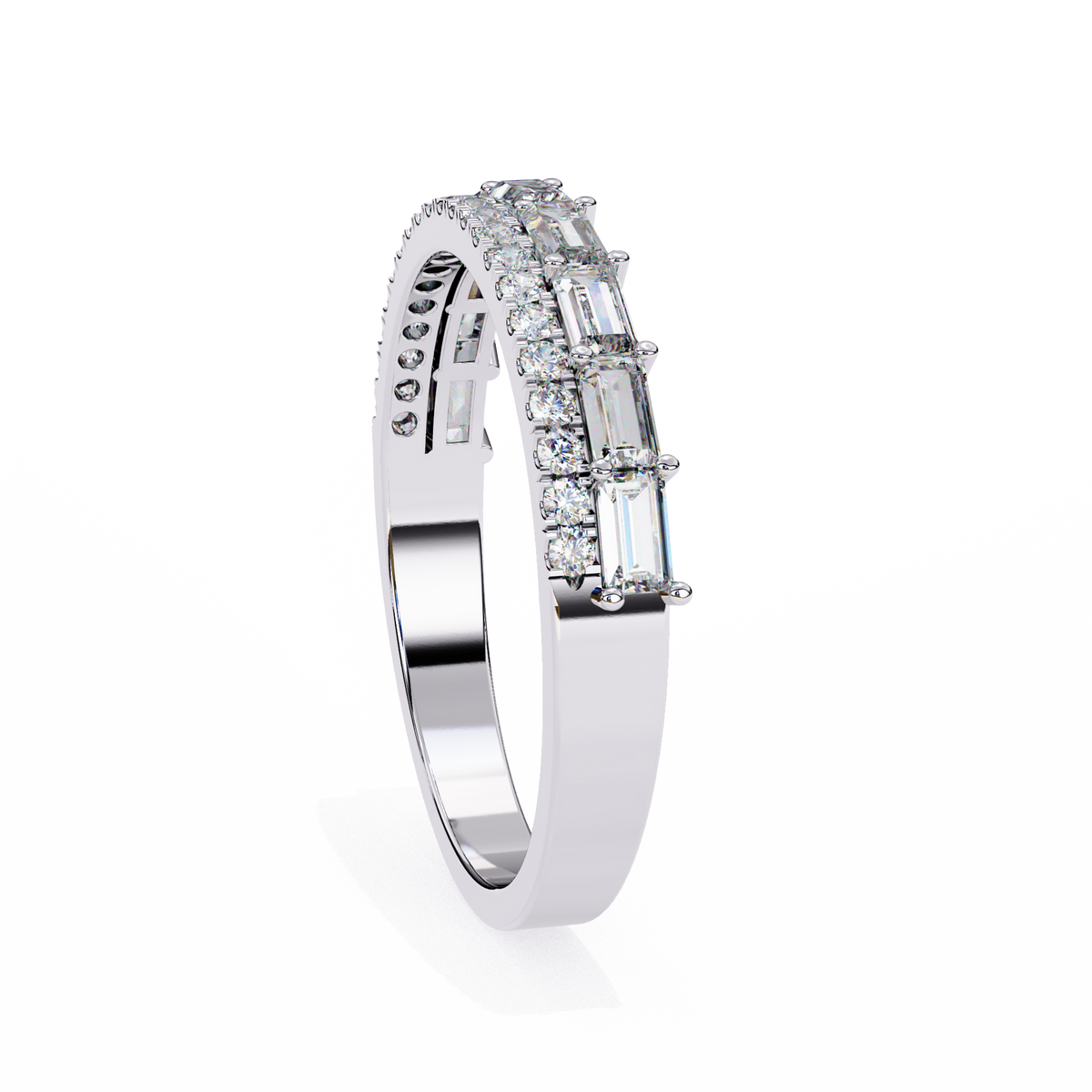 Reverra 14K Baguette & Round Diamond Band, Double Row Radiance, CTTW-0.68