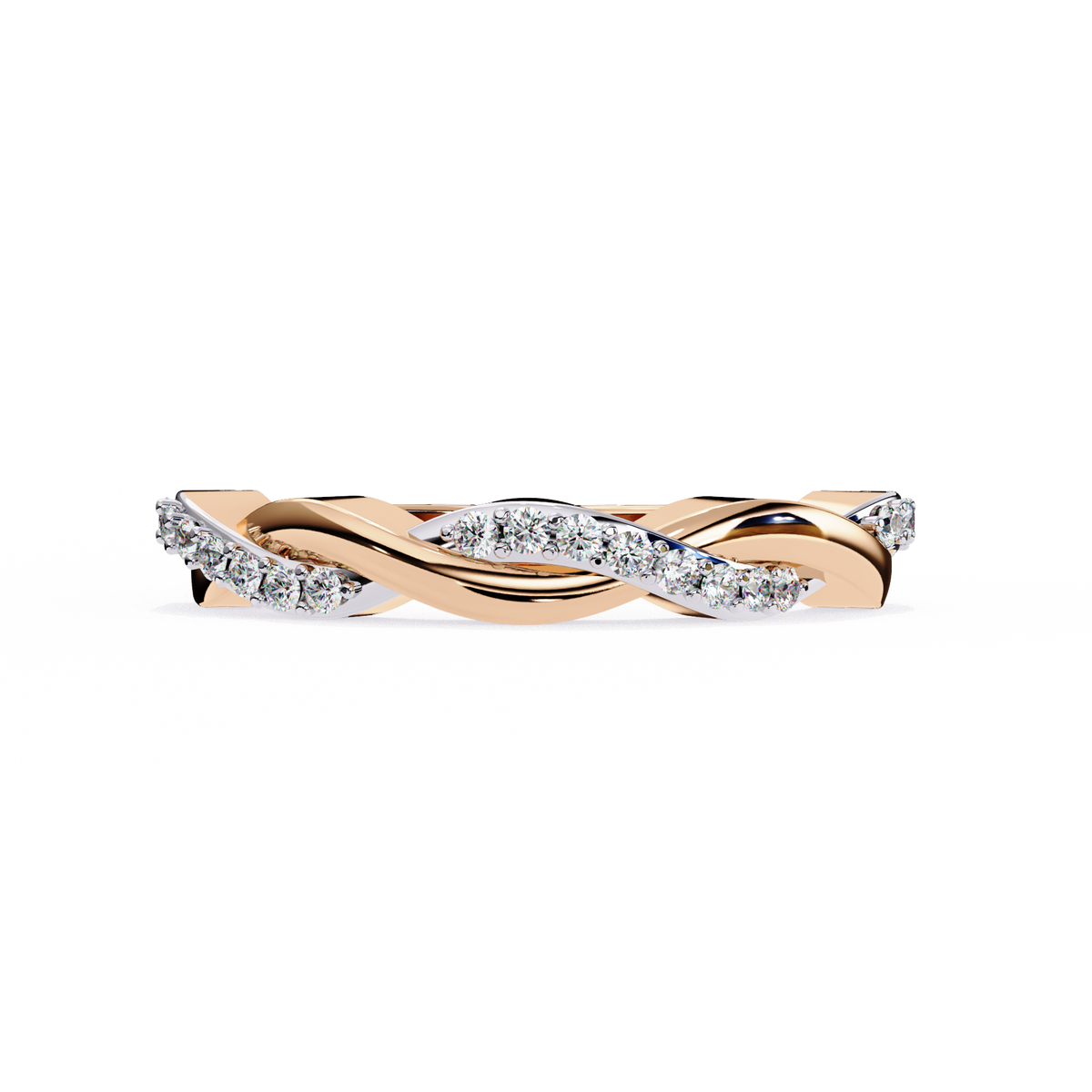 Reverra 14K Gold Round Lab Grown Diamond Twisted Infinity Weave Elegance Half Eternity Band for Women, CTTW-0.16