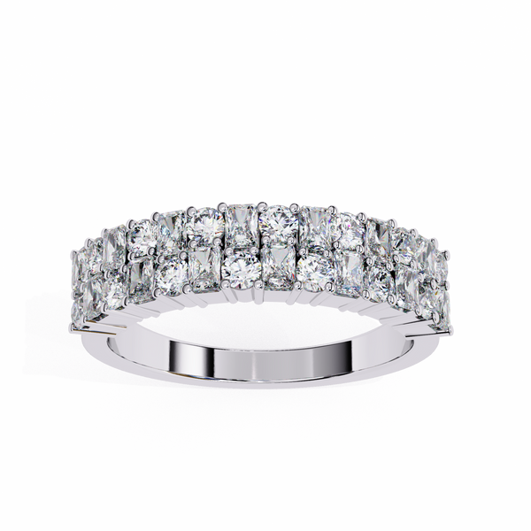 Reverra 14K Gold Radiant & Round Lab Grown Diamond Double Row & Radiant Brilliance Engagement Ring for Women, CTTW-1.14