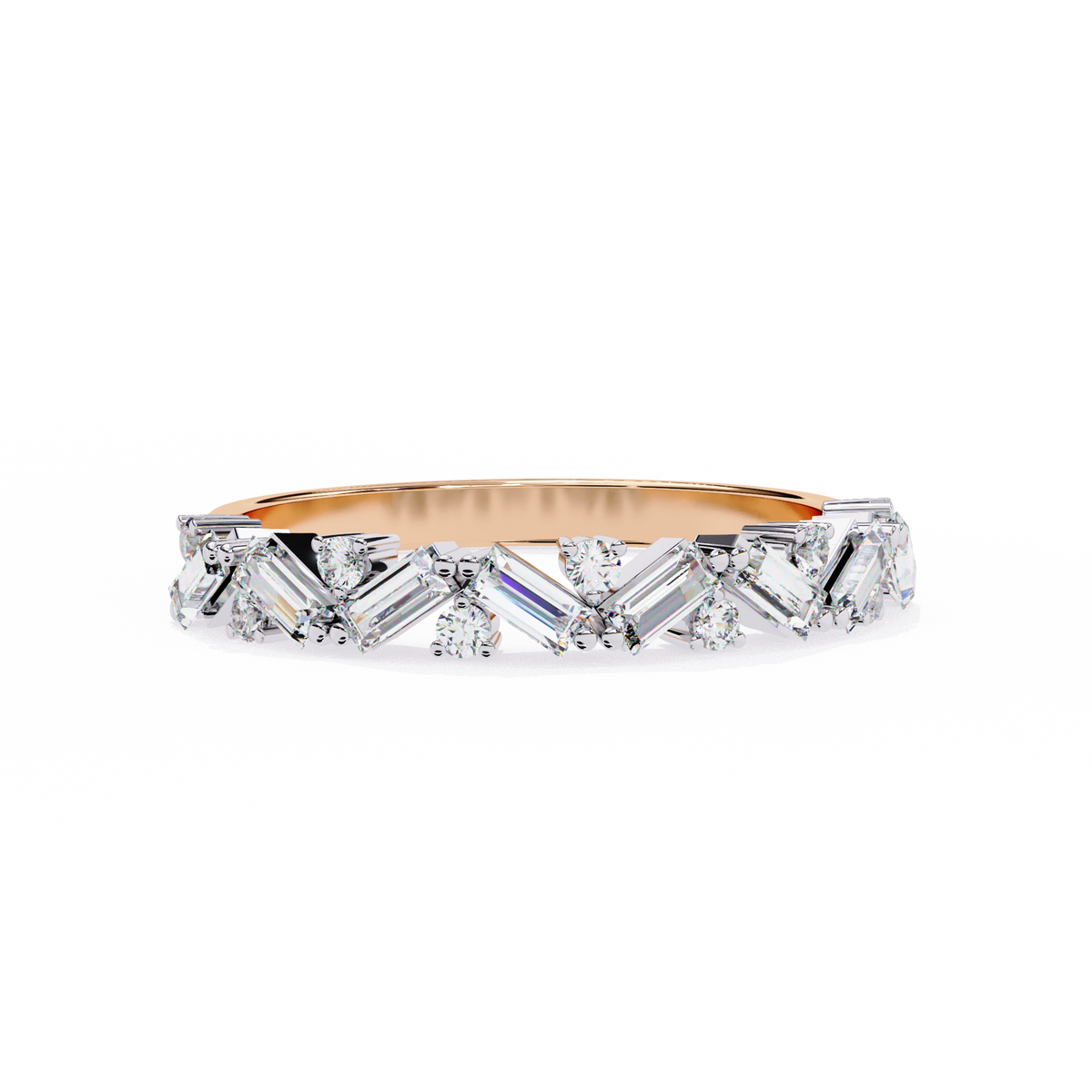 Reverra 14K Chevron Baguette & Round Diamond Band, Modern Elegance, CTTW-0.54