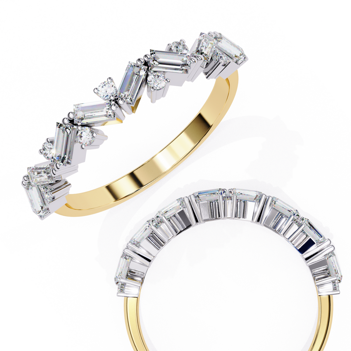 Reverra 14K Chevron Baguette & Round Diamond Band, Modern Elegance, CTTW-0.54