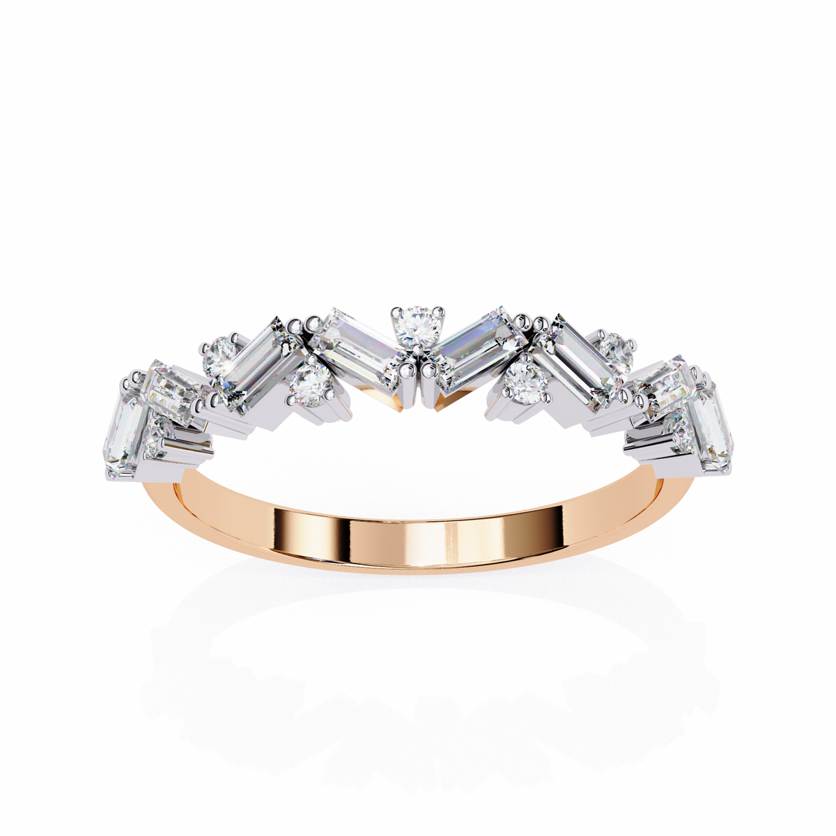 Reverra 14K Chevron Baguette & Round Diamond Band, Modern Elegance, CTTW-0.54