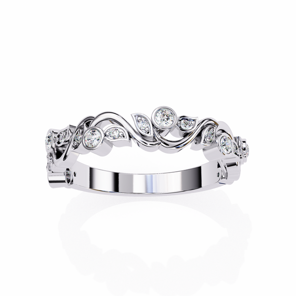 Reverra 14K Gold Round Lab Grown Diamond Vine Leaf Eternity Band for Women, CTTW-0.17