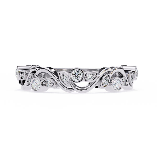 Reverra 14K Gold Round Lab Grown Diamond Vine Leaf Eternity Band for Women, CTTW-0.17