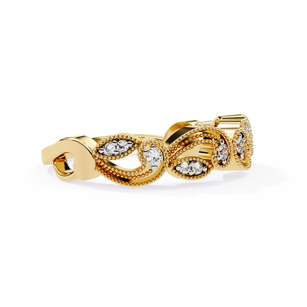 Reverra 14K Vintage Leaf Diamond Band with Milgrain Detailing, CTTW-0.11