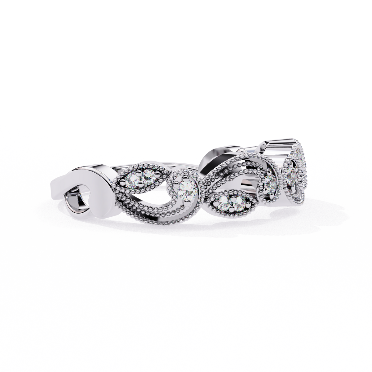 Reverra 14K Vintage Leaf Diamond Band with Milgrain Detailing, CTTW-0.11