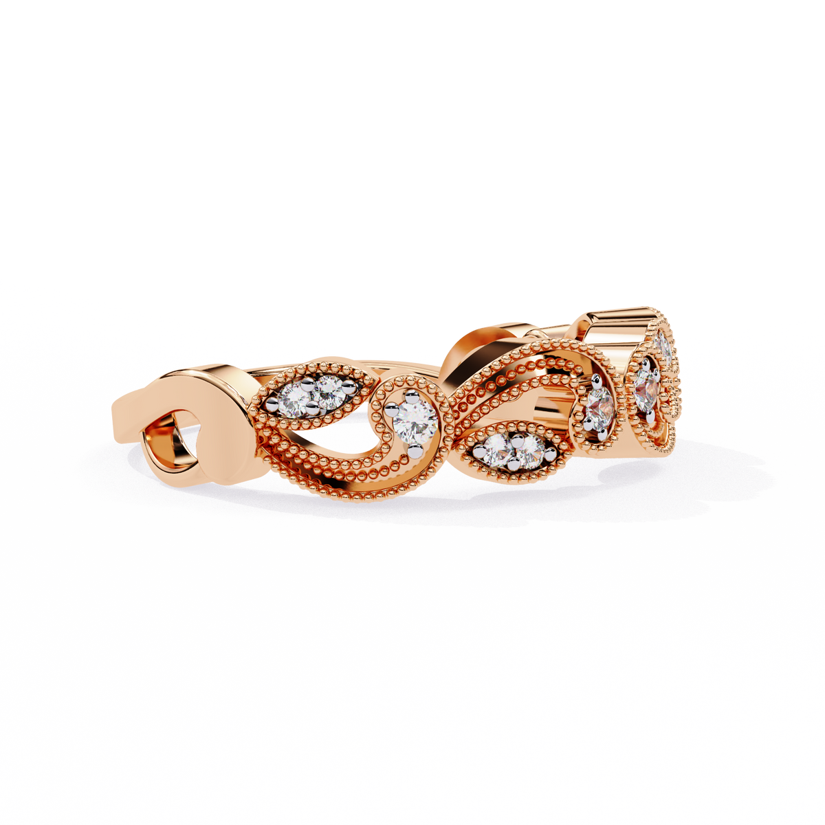 Reverra 14K Vintage Leaf Diamond Band with Milgrain Detailing, CTTW-0.11