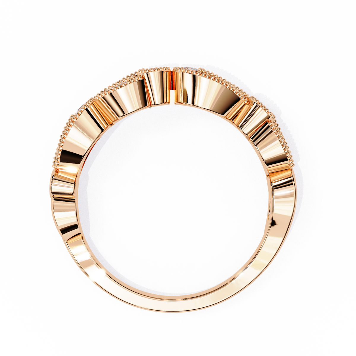 Reverra 14K Vintage Leaf Diamond Band with Milgrain Detailing, CTTW-0.11