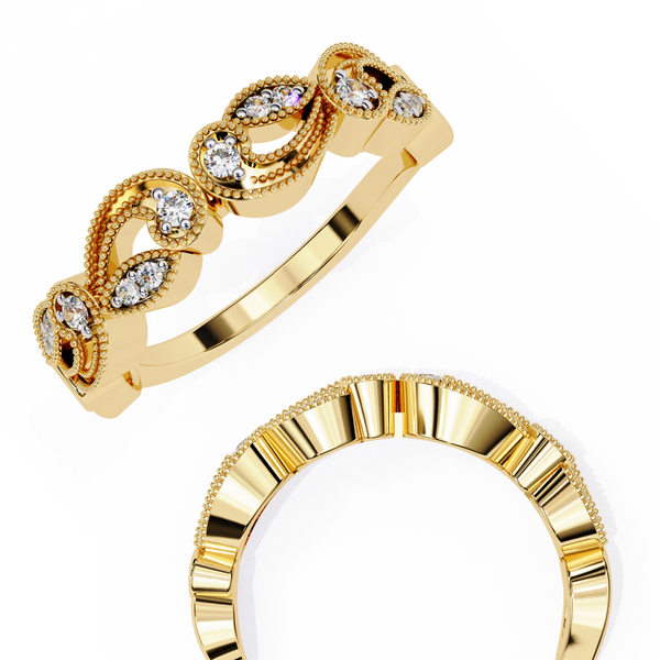 Reverra 14K Gold Round Lab Grown Diamond Vintage Leaf Half Eternity Band for Women, CTTW-0.11