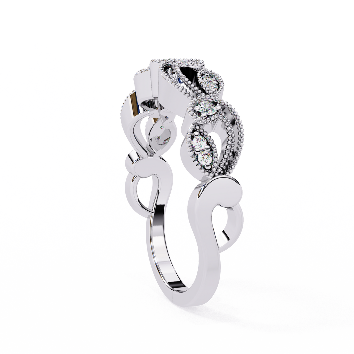 Reverra 14K Vintage Leaf Diamond Band with Milgrain Detailing, CTTW-0.11