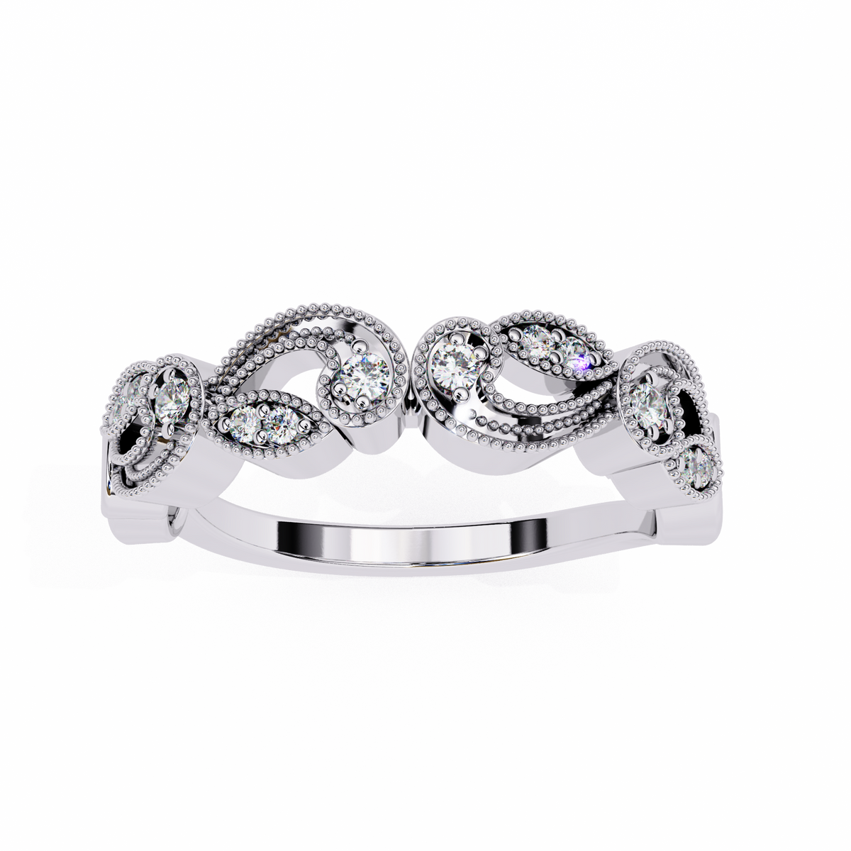 Reverra 14K Vintage Leaf Diamond Band with Milgrain Detailing, CTTW-0.11