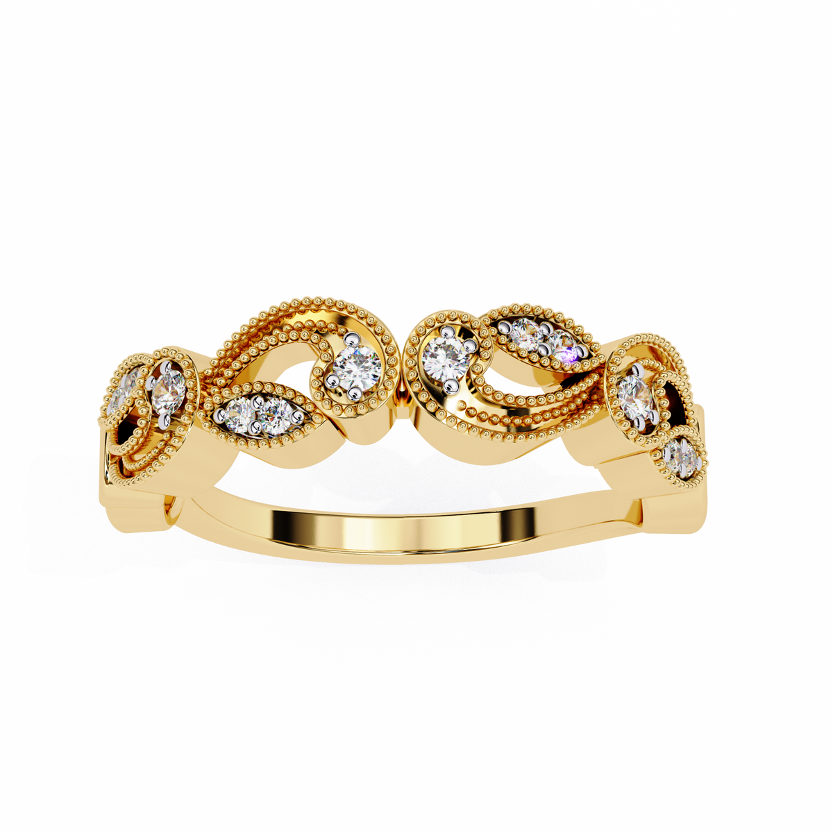 Reverra 14K Vintage Leaf Diamond Band with Milgrain Detailing, CTTW-0.11