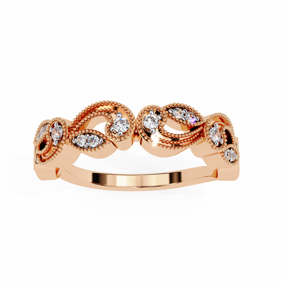 Reverra 14K Vintage Leaf Diamond Band with Milgrain Detailing, CTTW-0.11