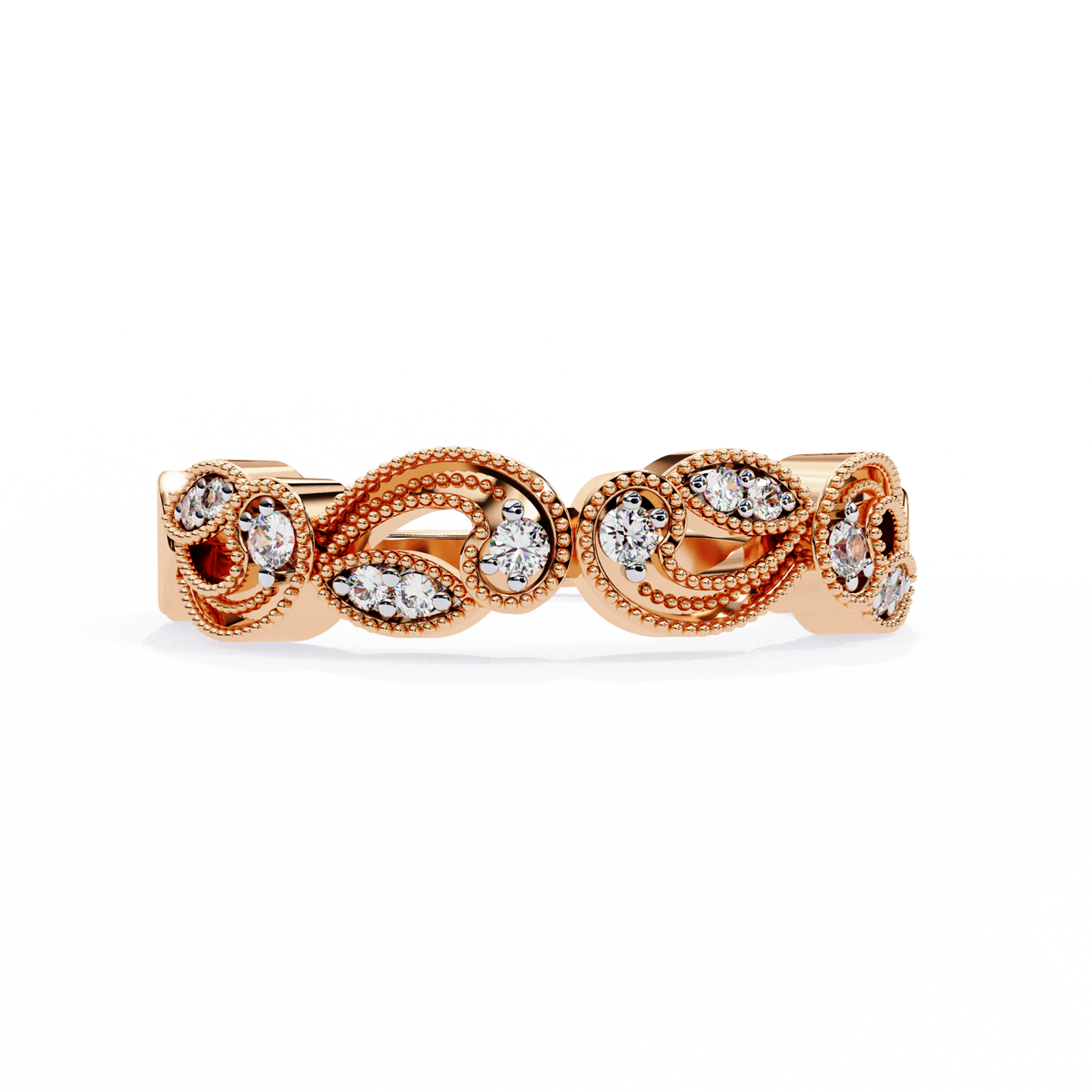 Reverra 14K Vintage Leaf Diamond Band with Milgrain Detailing, CTTW-0.11