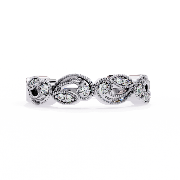 Reverra 14K Gold Round Lab Grown Diamond Vintage Leaf Half Eternity Band for Women, CTTW-0.11