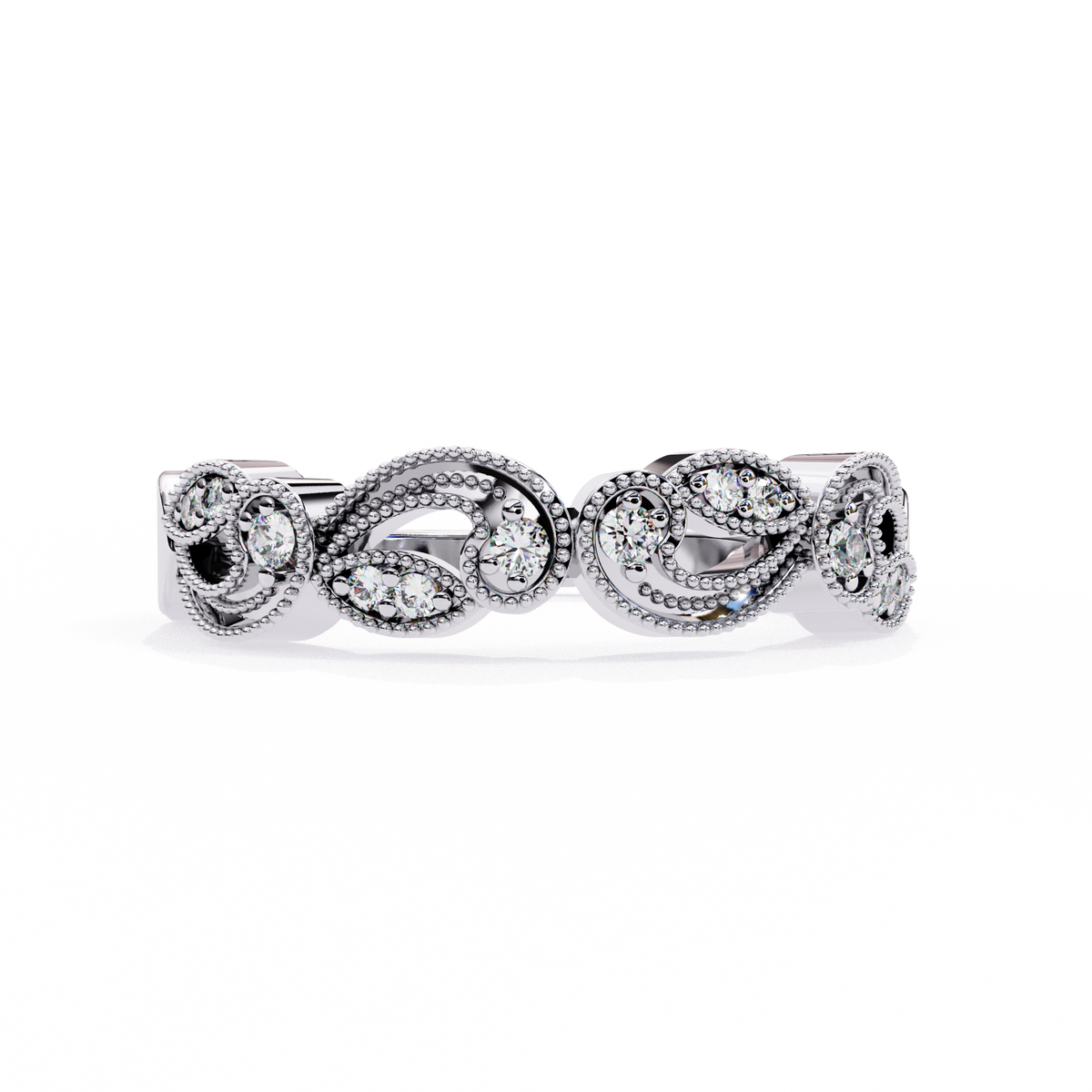 Reverra 14K Vintage Leaf Diamond Band with Milgrain Detailing, CTTW-0.11