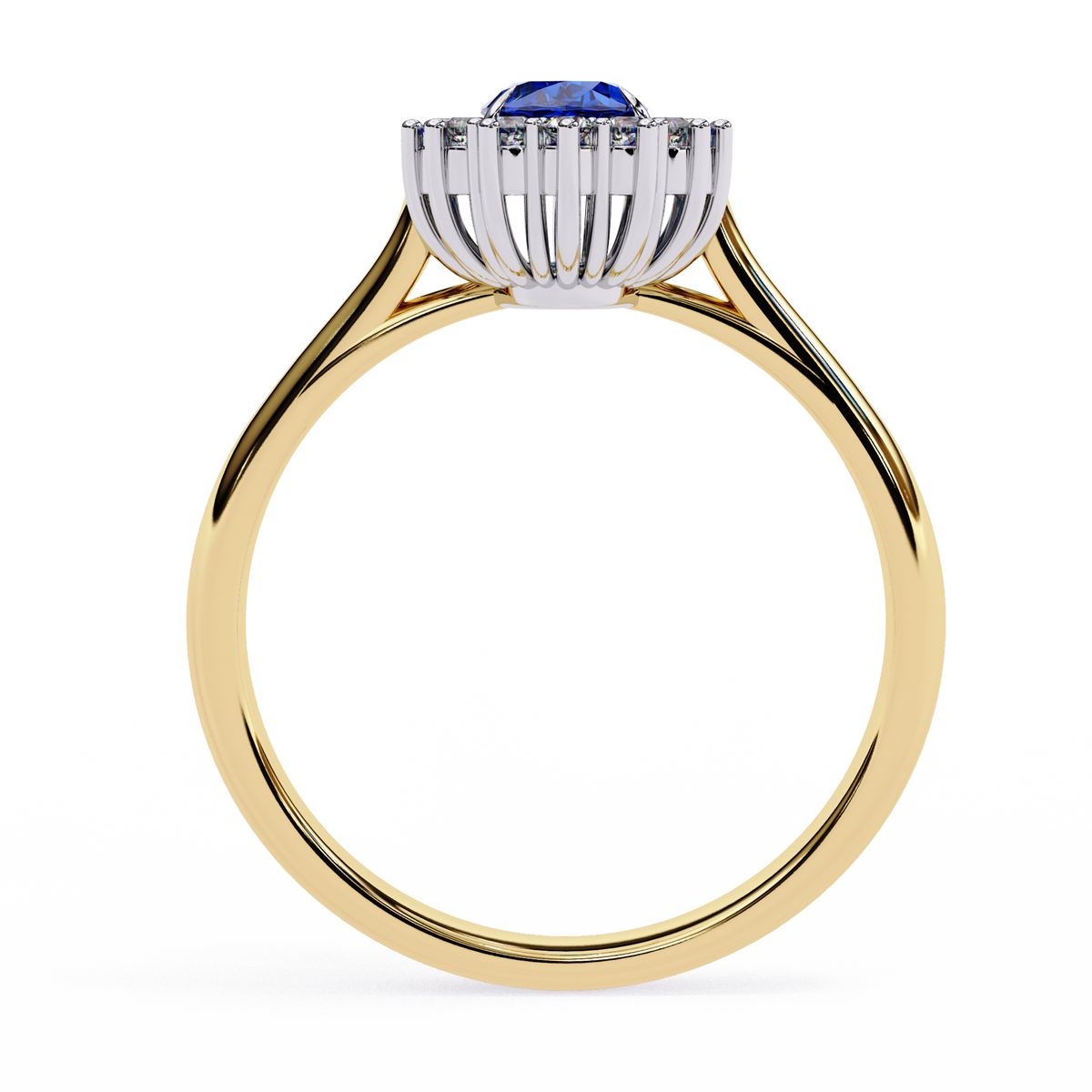 Reverra 14K Gold Oval & Round Lab Grown Diamond Blue Sapphire Halo Engagement Ring for Women, CTTW-2.04